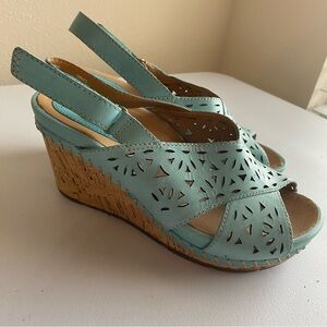 Earth cork wedge sandals turquoise blue